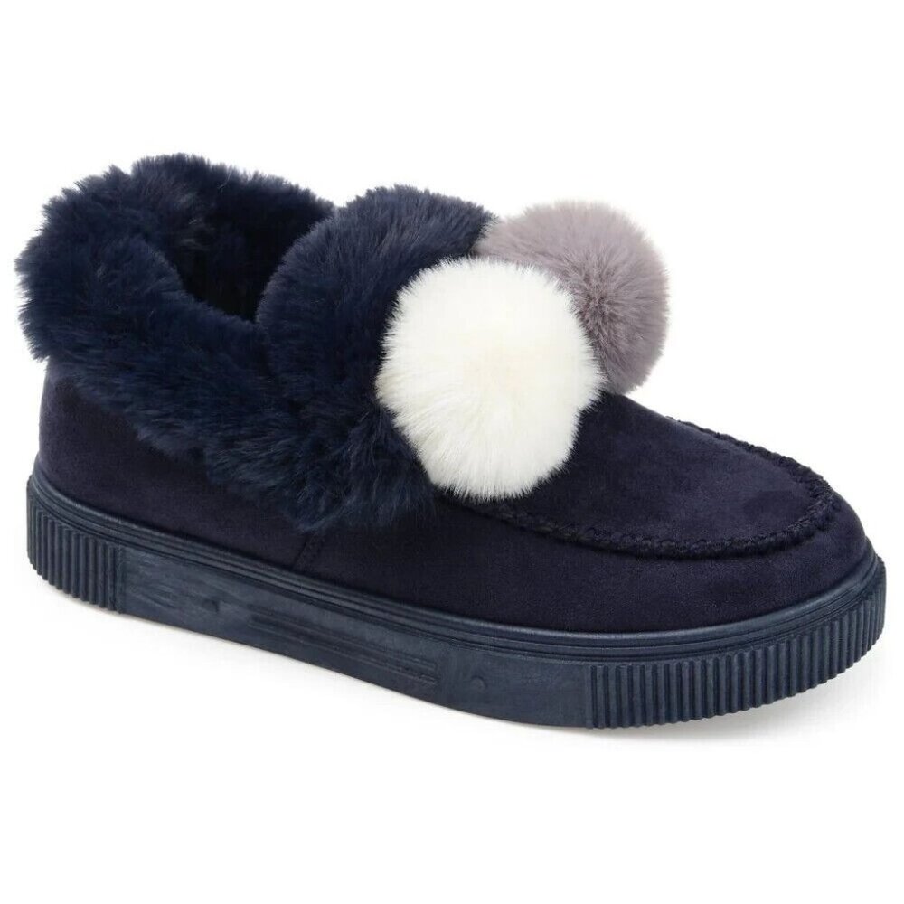 Journee Collection Women's Comfort Foam Sunset Faux Fur-Lined Slipper Navy SZ 10
